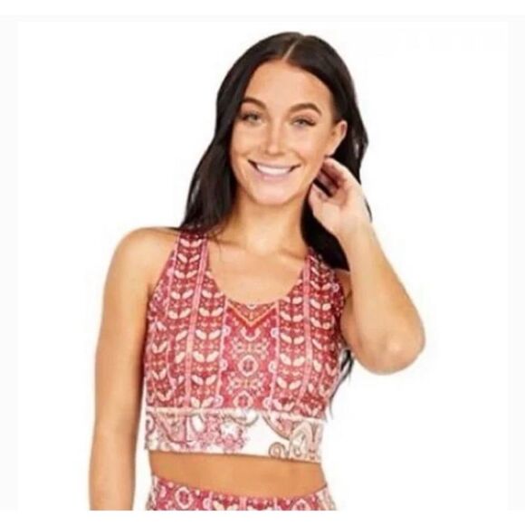 NWT Free People Movement Red Printed Synergy Crop Top - Picture 1 of 8
